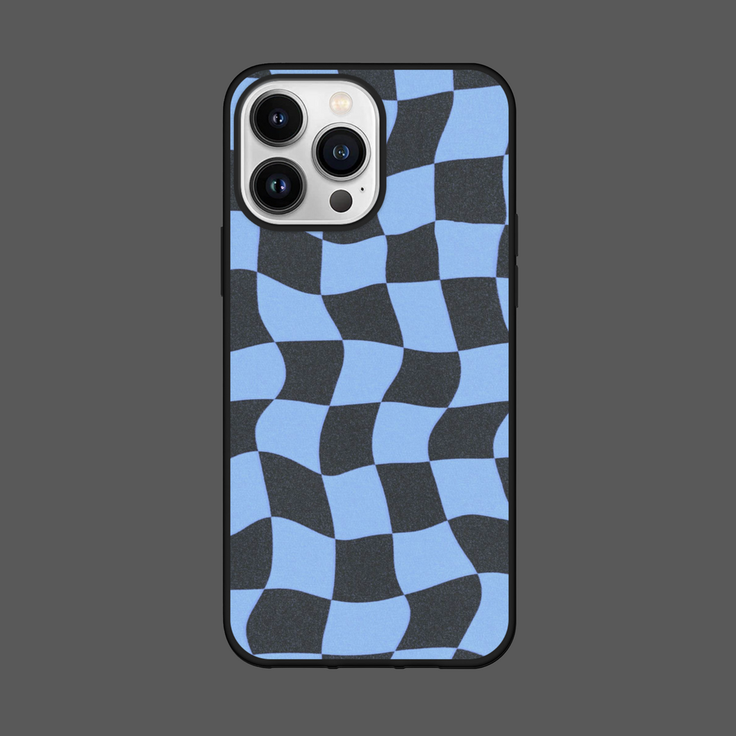 Blue and Grey Wavy Checkered Phone Case